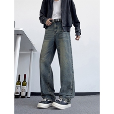 B221美式ins高街暗黑百搭宽松直筒牛仔裤LK25599-特P38控68，男装牛仔裤，电商B221