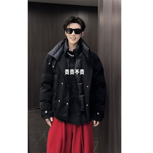 抖音冬季时尚美式假两件宽松棉服保暖棉衣男M221-P145 (网图图片
