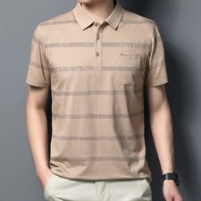 2023夏季新款短袖T恤男薄款翻领POLO衫中年男士商务休闲条纹体恤，男装T恤，电商B212（原钱塘6029）