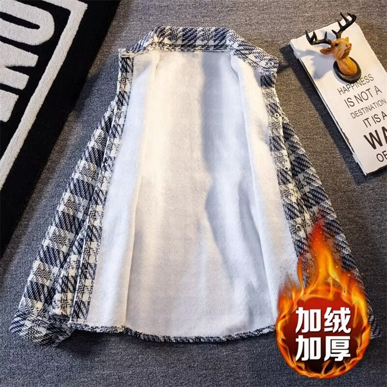 小香风加厚针织外套男冬季加绒情侣工装衬衫痞帅复古潮流格子夹克,男装夹克,星座506B
