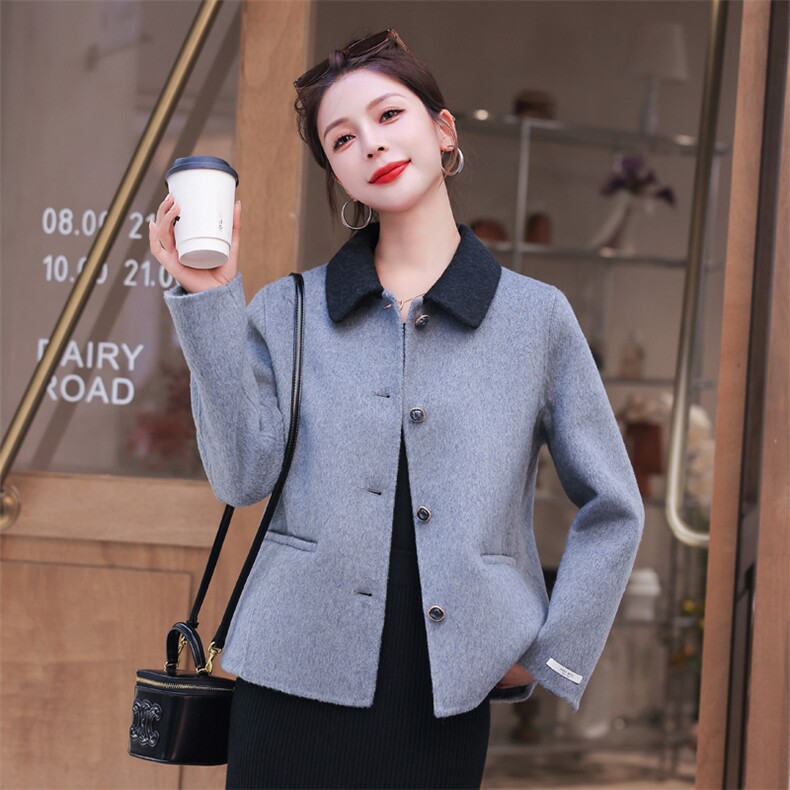 【双面羊绒现货】2023秋冬简约撞色短款小个子双面羊毛外套70毛,女装双面呢大衣,雅静靓衣