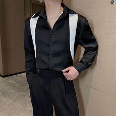 吴磊同款网红痞帅拼接设计长袖衬衫男时尚免烫醋酸衬衣CS855-P68，男装衬衫，电商B267