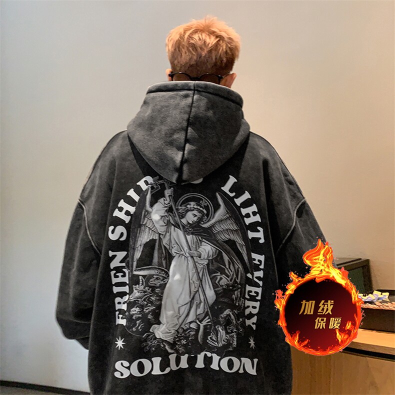 直播品质500克重磅潮牌美式做旧炒雪花水洗加绒卫衣H508JR特P65,男装卫衣,电商A486