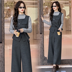 巨好看的秋装三件套女高级感新款轻熟复古气质显瘦马甲阔腿裤套装，女装套装/套裙，冬木谷雨