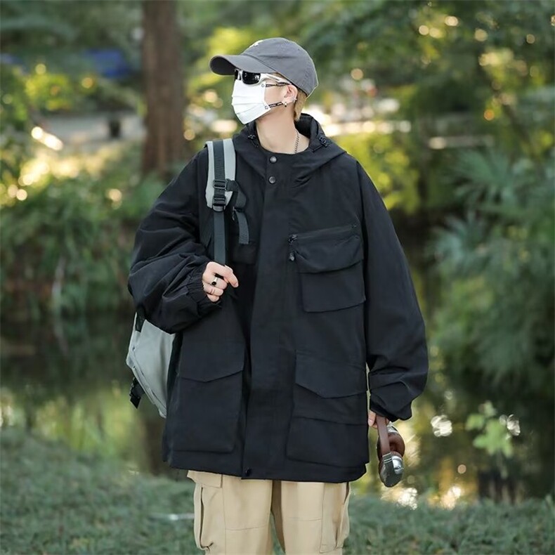 机能工装冲锋衣夹克男秋季潮牌炸街山系户外连帽休闲外套J1063,男装夹克,星座1116A-1（原606A）