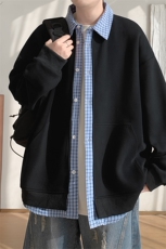 秋季重磅420g华棉假两件男宽松拼接格子卫衣外套W5436-特P48控88，女装短外套，电商A001