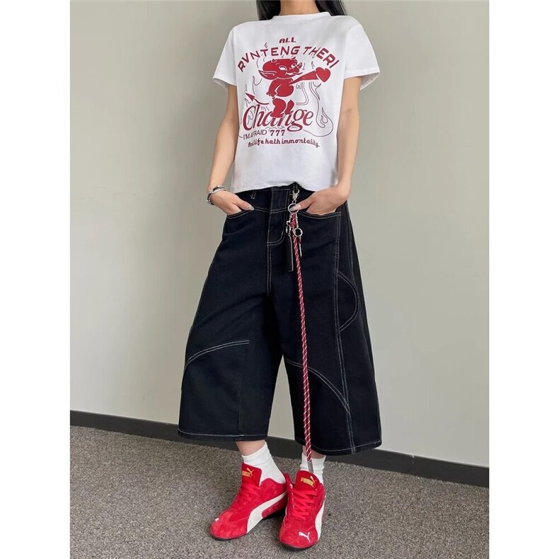 网络图现货 美式潮流小众设计感明线大口袋七分牛仔裤JA119-P58图片
