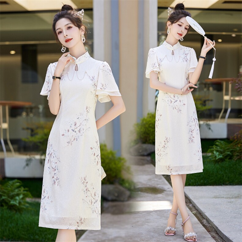 2024年夏季新中式盘扣旗袍重工链子气质连衣裙,女装连衣裙,艾仟回(原伊仟回)