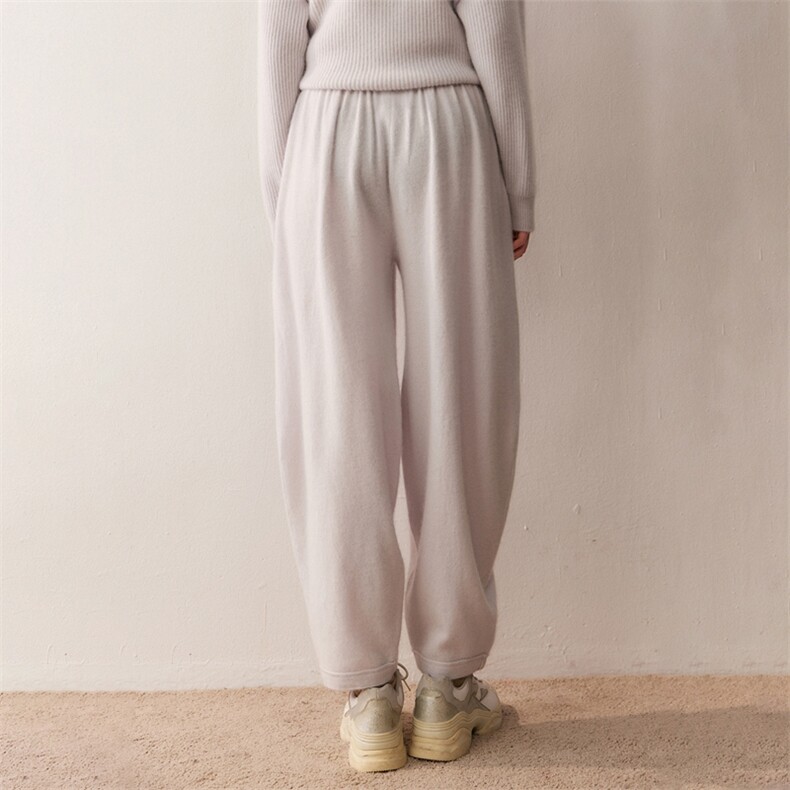 2025秋冬轻奢轻盈山羊绒宽松奶奶萝卜裤女气质保暖针织长裤羊毛裤,女装休闲裤,朵沐纯羊绒