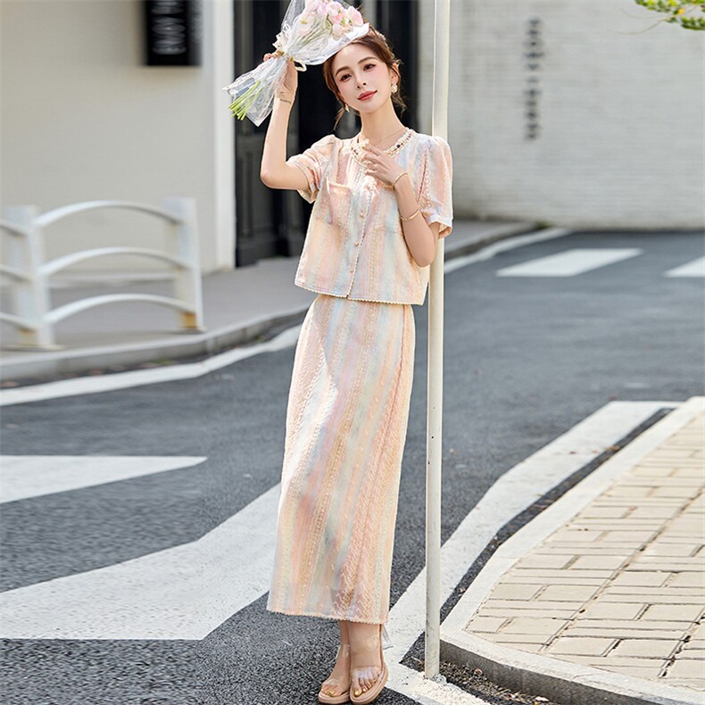 蕾丝套装裙2025夏季新款韩系高级感小香风独特漂亮绝美穿搭两件套,女装套装/套裙,韩宇舍