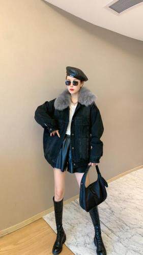 中长款狐狸毛领派克服，女装，肆尔