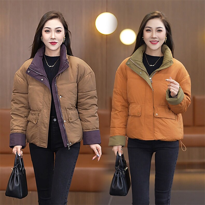 新款撞色立领短款棉服775P115，女装棉衣/棉服，乐衣轩
