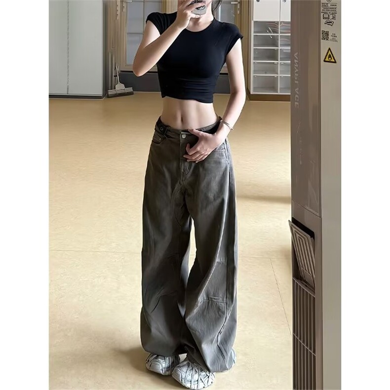 美式复古美拉德棕色弯刀牛仔裤男女直筒阔腿长裤K9004-P58网络图,女装牛仔裤,电商B245