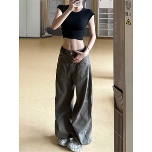 美式复古美拉德棕色弯刀牛仔裤男女直筒阔腿长裤K9004-P58网络图图片