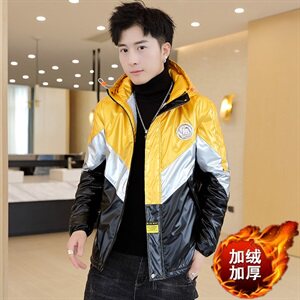 冬季亮三拼羽棉服男模特加厚夹克保暖外套工装棉衣上黄872加绒
