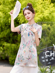 新中式印花改良旗袍女2026夏季新款气质上衣图片