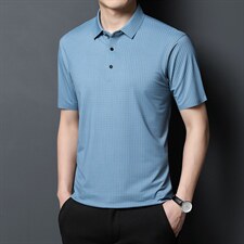 夏季透气半袖POLO衫男士短袖T恤时尚上衣翻领格子t恤衫XJ2252-P55，男装T恤，钱塘6003A(原)4033A