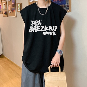 直播品质 重磅纯棉 220克美式印花宽松背心男女无袖t恤潮BX360P25图片