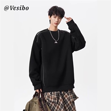 1506A/GWT120/P40插肩袖卫衣黑色装饰线解构圆领宽松1，男装卫衣，星座1506A