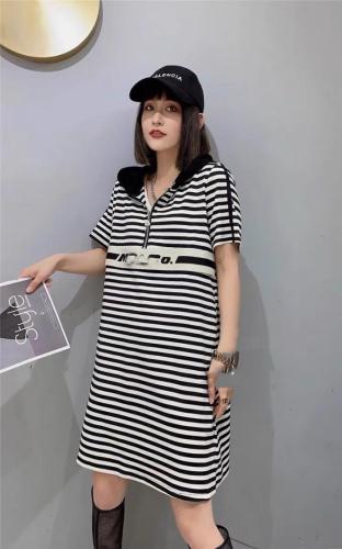 AX9703欧洲站夏装女2021新款欧货休闲宽松条纹织带连衣,女装,L·H·X