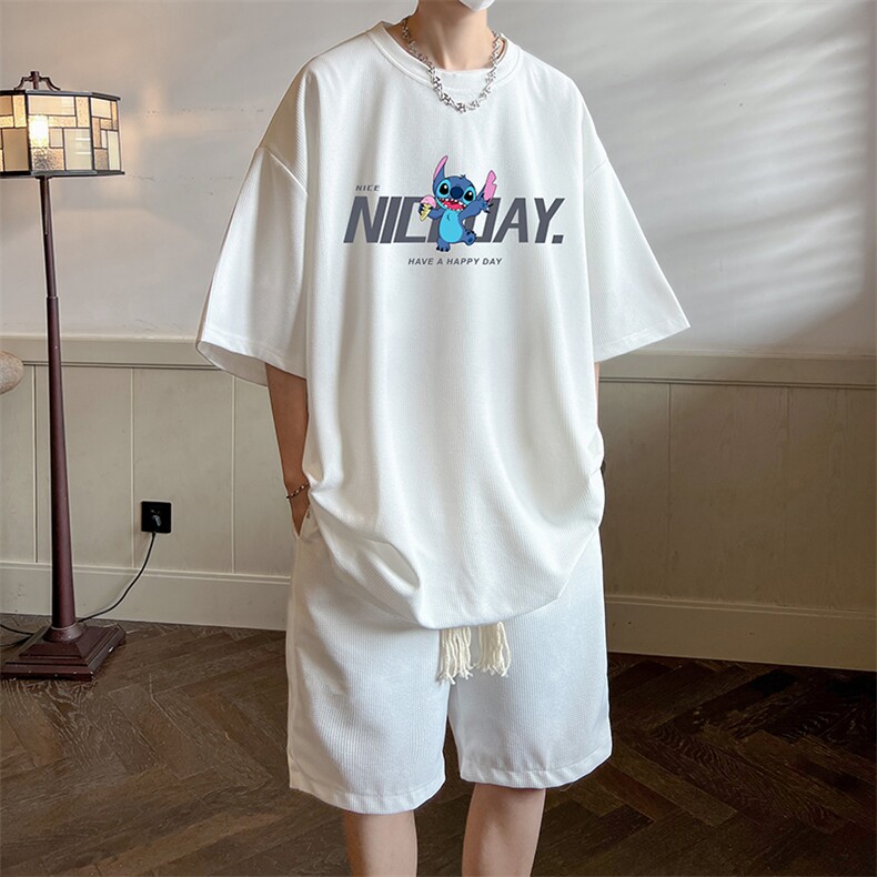 华夫格套装运动短袖t恤套装休闲两件套一套HZ84173-P44,男装T恤,电商A040