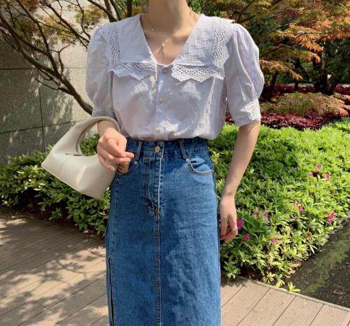 刺绣花翻领衬衣，女装，新袖