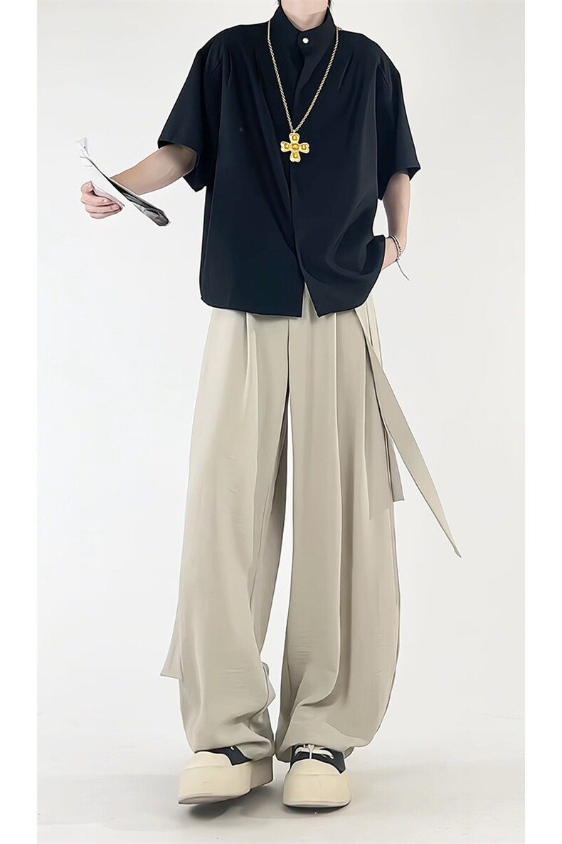 抖音品质美式飘带设计感西裤男夏季垂感休闲裤子-A2065TP45控68,男装休闲裤,电商B241
