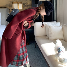 红色双面羊绒呢子大衣女中长款2024秋冬新款高级感大码羊毛呢外套，女装毛呢外套，2C220