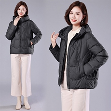 2024年冬季宽松纯色长袖连帽大码棉衣2024年冬季，女装棉衣/棉服，深妍伊美