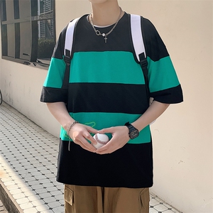 得物抖音 40支双纱高品质港风百搭条纹印花短袖T恤男女 T7231-P45图片