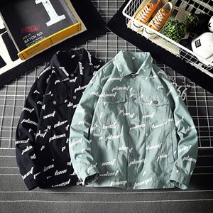 2021春秋季新日系男大码字母印花潮流休闲运动夹克外套J977-P75图片