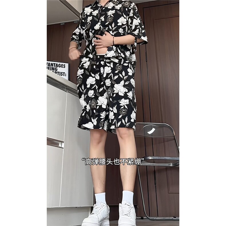 短袖衬衫男+短裤男套装男100%聚酯纤维M-5XL大码TZ78709P50控98,男装休闲套装,星座226-1