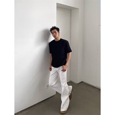 美式小领口正肩潮牌男装短袖T恤常规款常规夏季透气宽松型不连帽，男装T恤，星座506A
