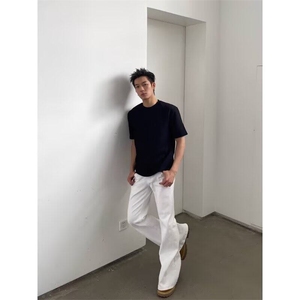 美式小领口正肩潮牌男装短袖T恤常规款常规夏季透气宽松型不连帽图片