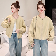欧版短款圆领外套女2025春季新款设计感条纹小个子宽松显瘦上衣潮，女装短外套，米雪儿