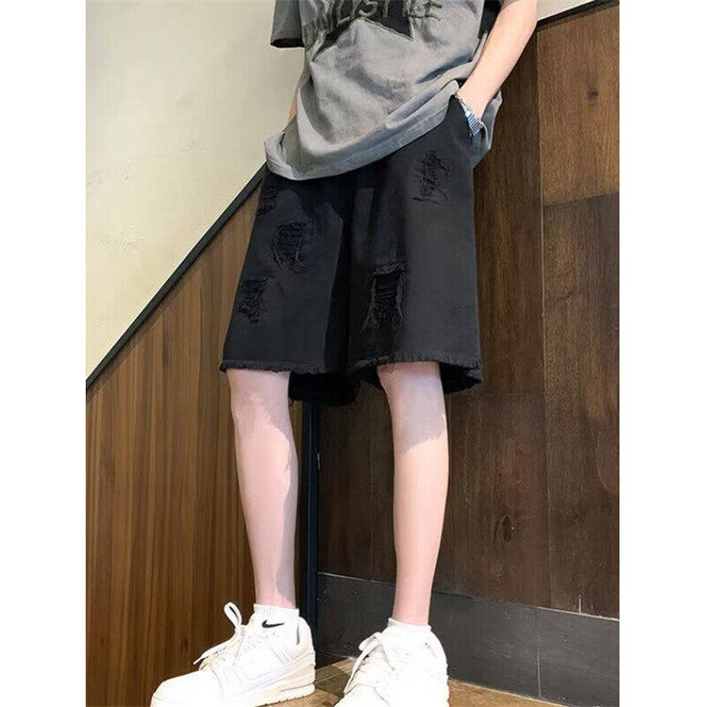 wassuphappy美式破洞牛仔裤男夏季薄款潮流毛边宽松休闲五分裤子,男装牛仔裤,星座1008