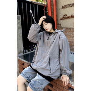港风大码日系男女户外薄款休闲连帽防晒服  XZ213-JKFS01-P55控78图片