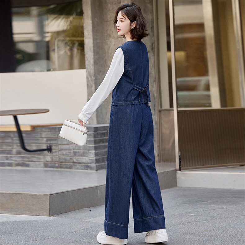 【新款现货】时尚休闲牛仔两件套~2024新款牛仔套装时髦慵懒,女装套装/套裙,慕依路