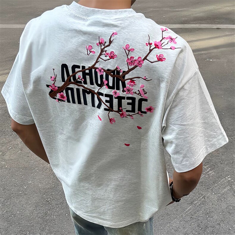 万针全刺绣工艺抖音得物高品质260克重磅纯棉双纱美式高街短袖T恤,男装T恤,电商A486