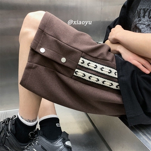 华夫格短裤男生夏季薄款排扣大码运动五分裤美式潮牌宽松直筒中裤图片