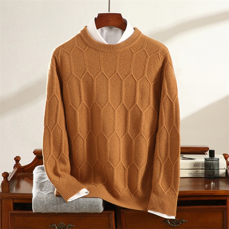 2025春秋纯色百搭时尚套头圆领,男装针织衫/毛衣,兰叶羊绒