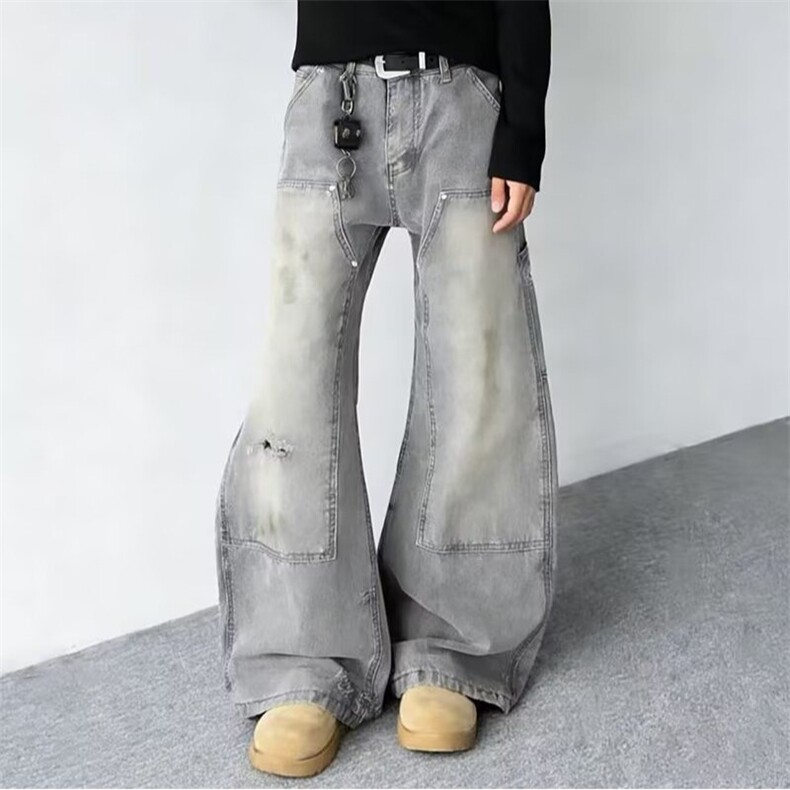 美式做旧破洞牛仔裤男女新款宽松阔腿工装高街长裤LG31722-P60,男装牛仔裤,星座1008