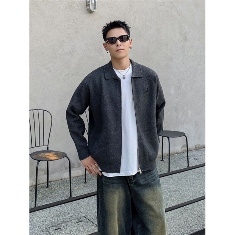 翻领针织衫毛衣拉链款刺绣高支高密针织衫86315-P110,男装针织衫/毛衣,星座1012-1