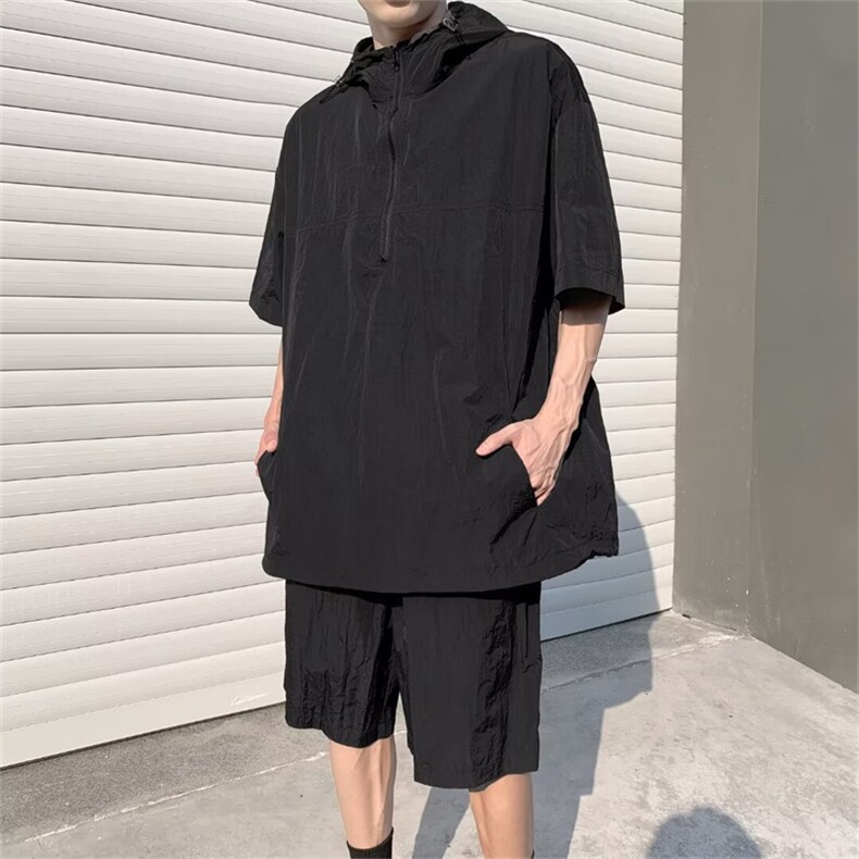 F327-P56夏季宽松百搭运动套装男潮牌连帽短袖短裤两件套现货,男装牛仔裤,星座512-6