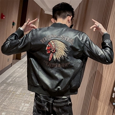 JK035-P110控138社会小伙男士皮衣外套修身潮牌痞帅机车皮夹克，男装夹克，电商D310B-1