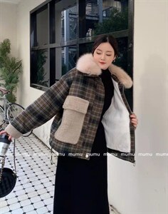 格子大毛领图片