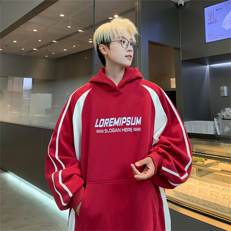 XWY411-特P50控98主推秋冬新款重磅拼接连帽套头卫衣50棉,男装卫衣,电商B370