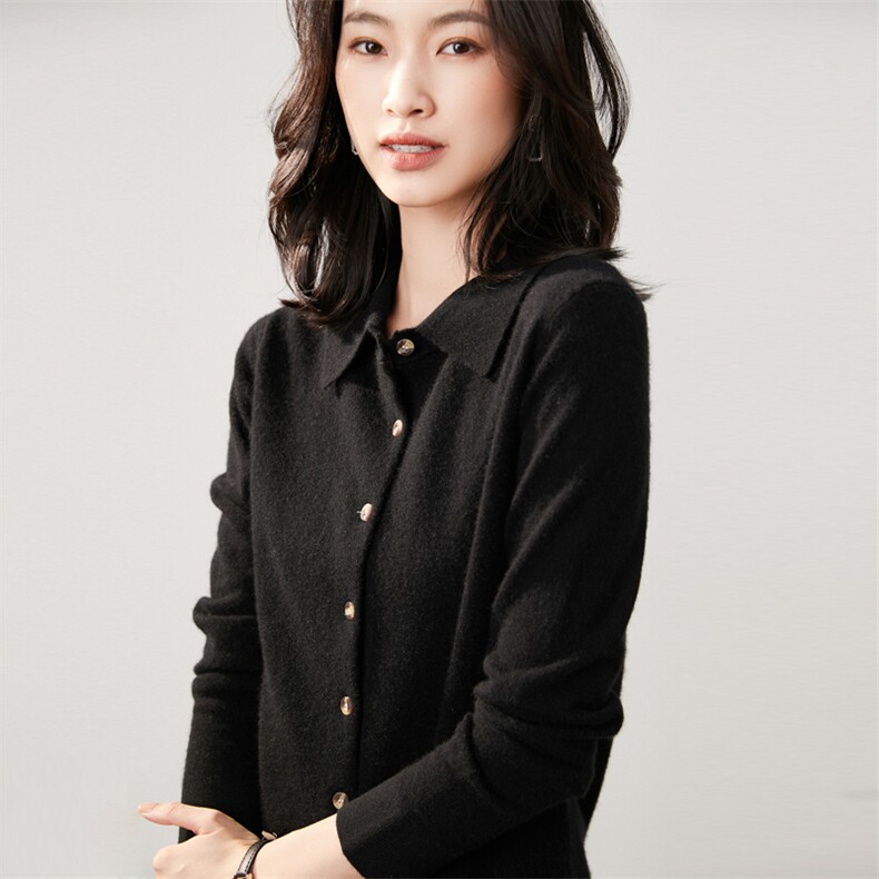 秋冬新款洋气时尚百搭显瘦女款衬衣式35%羊绒衫,女装羊绒衫,艾巧羊绒