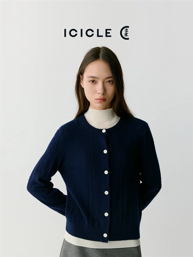 2025年春季长袖单排扣开衫圆领时尚纯色针织衫，女装针织衫/毛衣，昂家羊绒