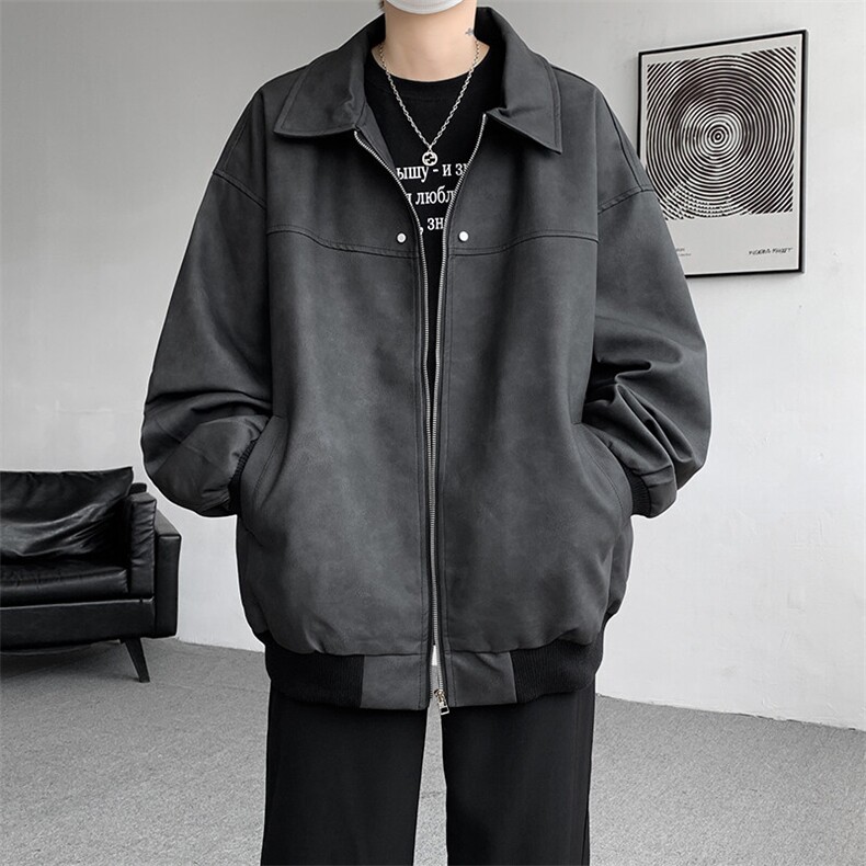 8XL-M春季皮衣外套男痞帅高级感美式复古翻领皮夹克上衣JK006P95,男装皮衣,电商B312